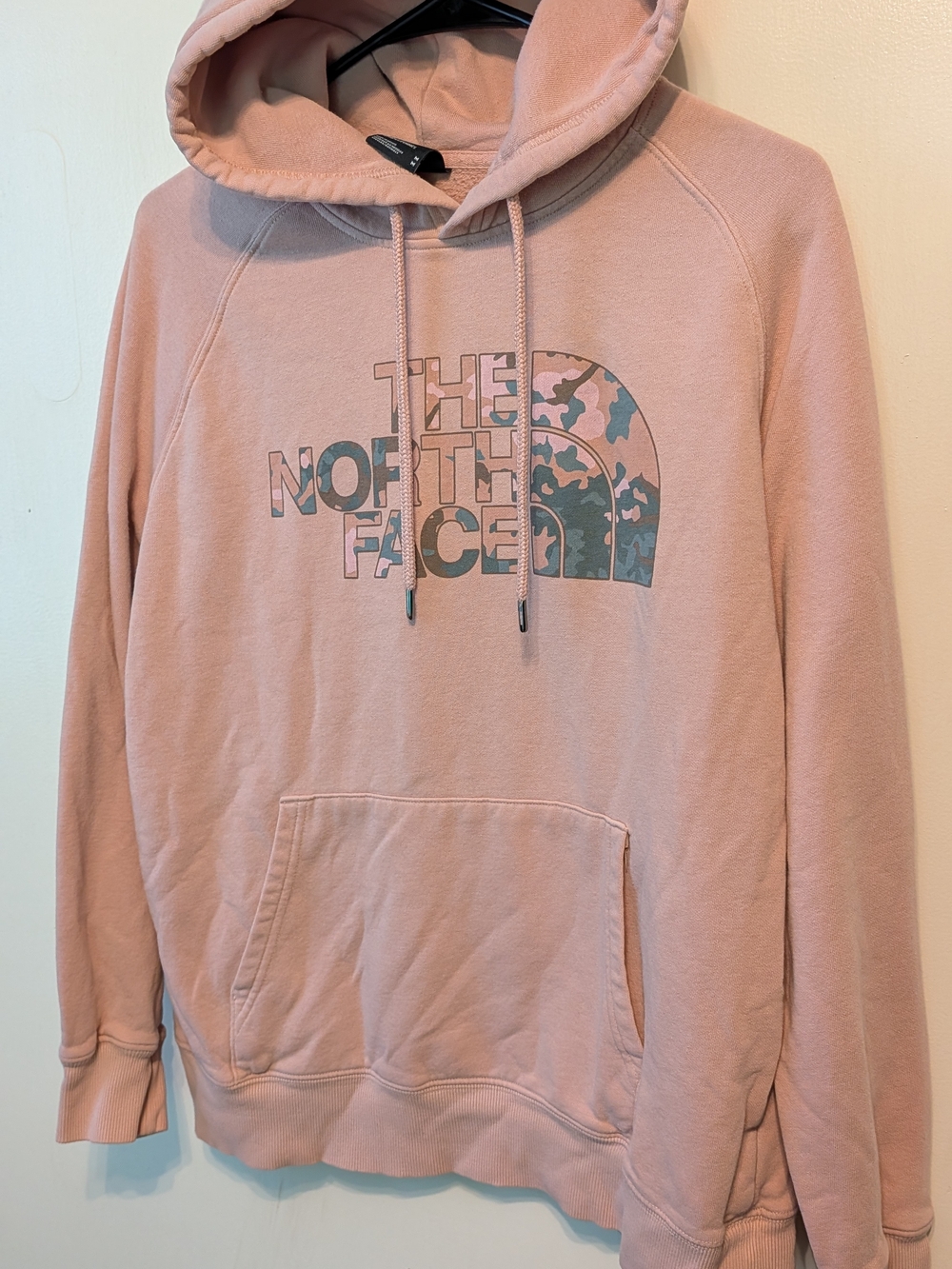 The North Face Women's Dusty Pink Logo Pullover Hoodie Sweatshirt Camo Pockets M